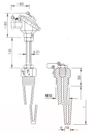 低溫低壓熱電偶（熱電阻）產(chǎn)品結(jié)構(gòu)圖